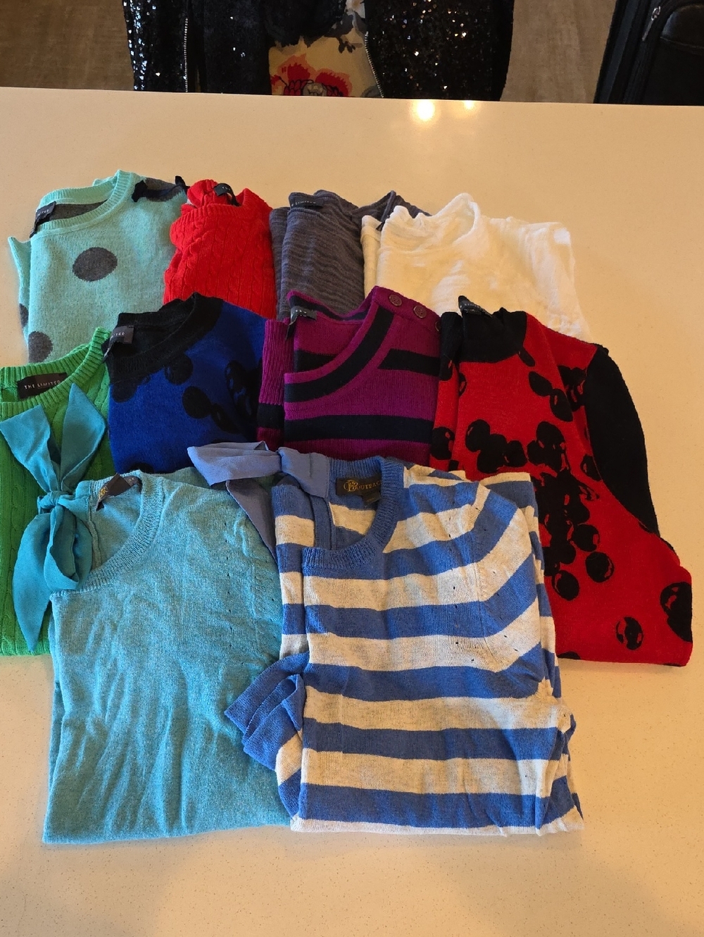 The Limited Blue & White Striped Sweater with Mixed Color Knit Tops Lot